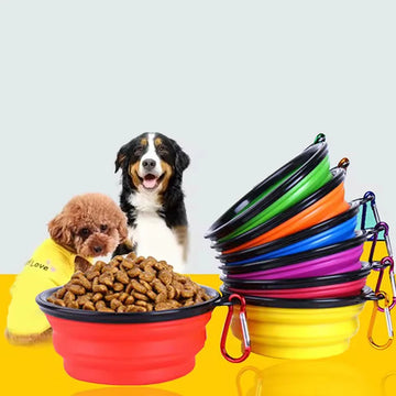 350ML Folding Black Frame Bowl with Keychain Pet Bowl Portable Travel Bowl Convenient Cat Bowl Not Easy to Deform Folding Bowl